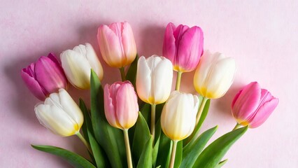 Naklejka premium Pastel Tulip Flower Bunch on Pink Background – Mother’s Day Gift for Women