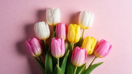 Pastel Tulip Flower Bunch on Pink Background &ndash; Mother&rsquo;s Day Gift for Women