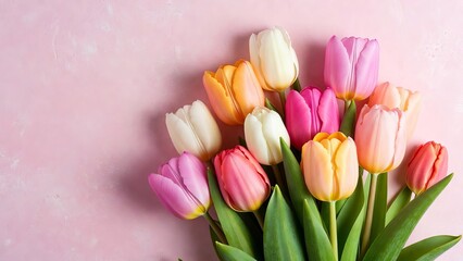 Pastel Tulip Flower Bunch on Pink Background &ndash; Mother&rsquo;s Day Gift for Women