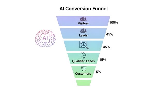 AI Conversion Funnel Stages with Visitor to Customer Progression