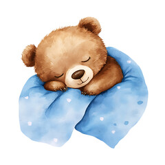 Sleeping Baby Bear in Blue Blanket