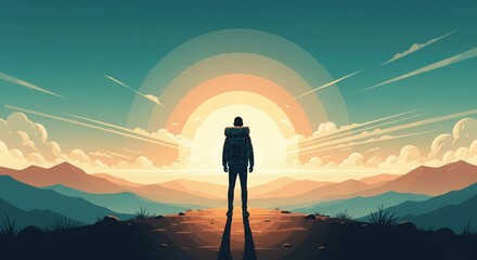 Modern Travel Hero Image with Solo Traveler and Scenic Landscape