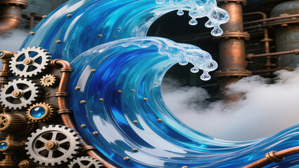 ゲーム背景　スチームパンク世界のガラスの波製造機