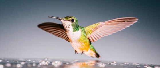 Obraz premium Authentic Ruby-Throated Hummingbird Mid-Flight Premium Nature Content for Avian Marketing and Editorial Use