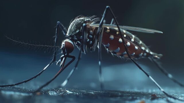 This is a close-up of an Aedes aegypti mosquito, which is known for transmitting diseases such as Zika virus and dengue fever.