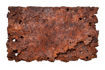 Rusty metal sheet texture creating an industrial grunge background with corrosion, isolated on a transparent background