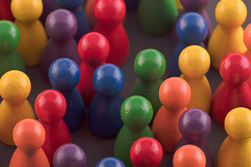 Colorful pawn crowd or team representing diversity and equality