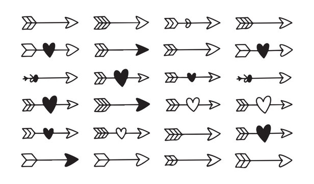 Large set of cupid arrows and heart dividers simple doodle style love elements perfect for romantic valentines day invitations