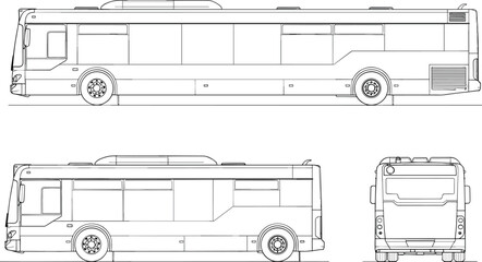 Technical drawing city bus blueprint vector illustration vehicle side back view outline transport design element isolated on white background passenger © Salam Creatives