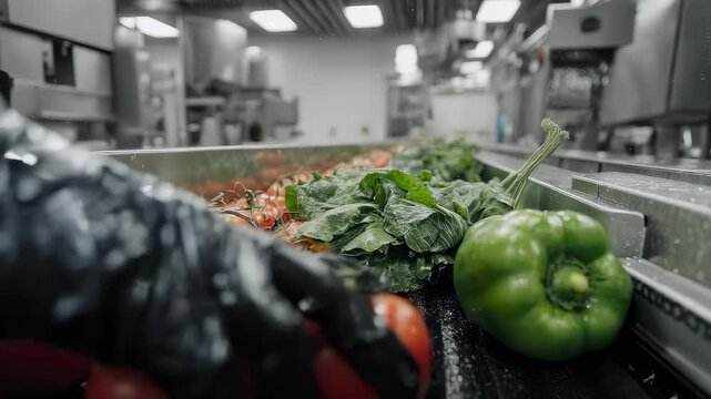In this video, we showcase the fresh preparation of vegetables in a bustling kitchen environment. Watch as we efficiently chop, wash, and organize ingredients for delicious culinary creations. (197 ch