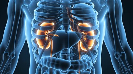 Medical animation of human kidneys and urinary system anatomy for healthcare concept