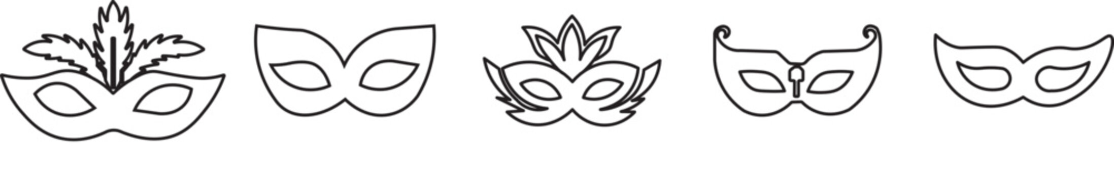 Black mask vector icon collection. Different masks silhouette isolated on white background. Set