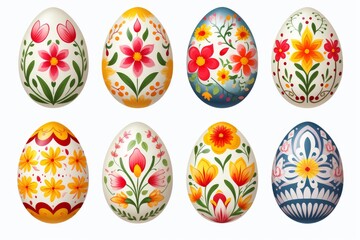 Collection of traditional easter eggs decorated with vibrant spring flora