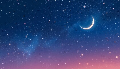 Naklejka premium Night Sky with Crescent Moon and Stars at Dusk