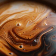 Swirls of coffee and cream in a warm cup on a table