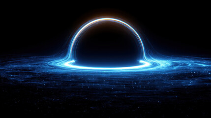 Glowing blue black hole halo cosmic space background digital art