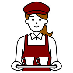 コーヒーを運ぶフェの女性店員
