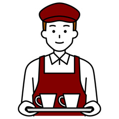 コーヒーを運ぶフェの男性店員