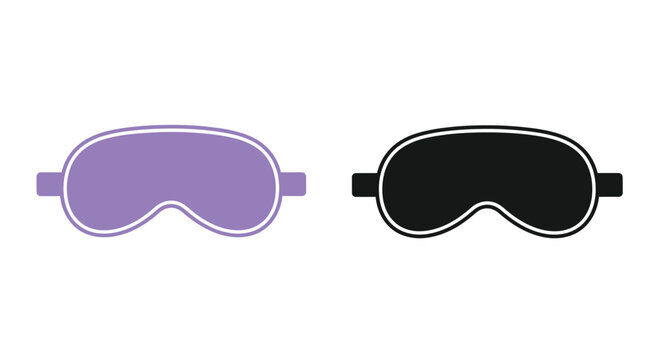 Two sleep masks one purple and one black are displayed side by side