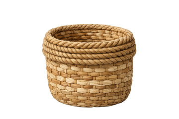 Woven basket crafted from natural fibers and twisted rope, providing rustic storage and decorative appeal, transparent background