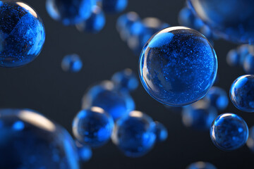 abstract blue spheres with light reflections