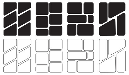 6 photo collage mockup frame. Image collage layout template set. Photo album or memory wall idea for banner, poster, mockup, flyer, brochure. Vector illustration