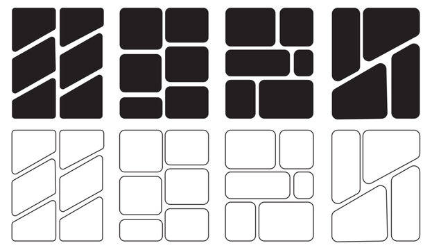 6 photo collage mockup frame. Image collage layout template set. Photo album or memory wall idea for banner, poster, mockup, flyer, brochure. Vector illustration