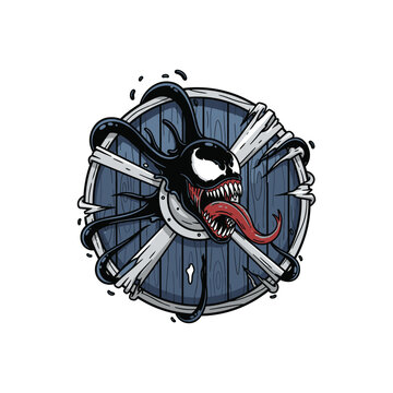 Venom Symbiote Character Design Illustration on Shield.