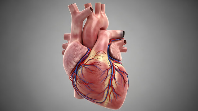 Detailed human heart anatomy with colorful vascular system