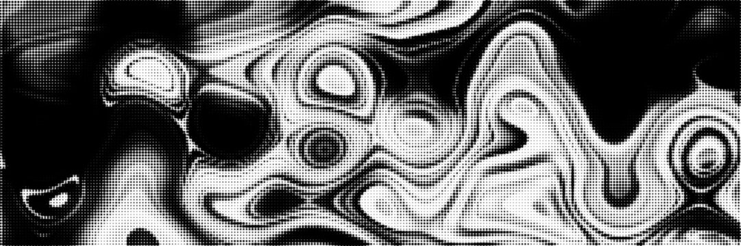 Psychedelic halftone pattern background. Retro background with black and white surreal wavy. Vector illustration.