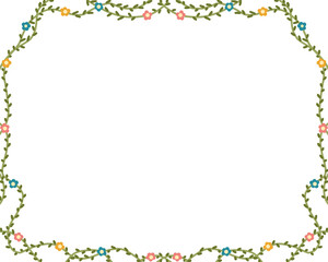 Obraz premium Colorful frame made of confetti, splashes, and beads featuring a floral vector design with spring flowers, butterflies, and green leaves for a decorative nature pattern background