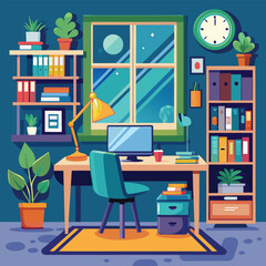 Fototapeta premium a-cozy-home-study-corner-with-a-desk--books--a-com.eps