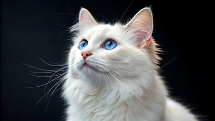 A captivating close-up of a white cat with mesmerizing blue eyes