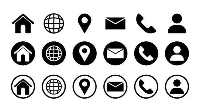 Isolated contact icon symbol collection for website navigation, contact page interface, customer support system, mobile application UI, web dashboard and business communication design usage