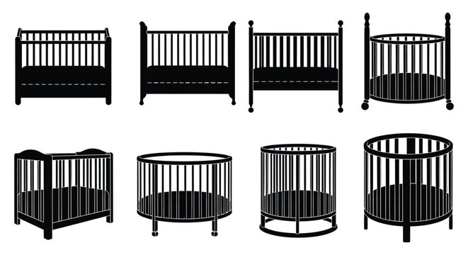 Baby crib designs and shapes in black silhouettes for nursery decor inspiration