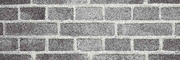 Halftone overlay resembling old brickwork on the wall. Black dot texture on white background. Vector banner for design and creative projects