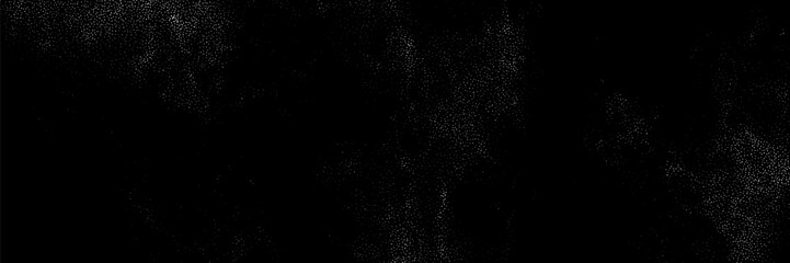 White grain texture pattern of soft spray and speckles on black background. Vector grunge overlay effects.