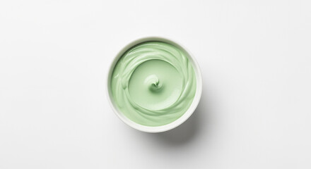 Face mask cream in white bowl on minimalist background with skincare