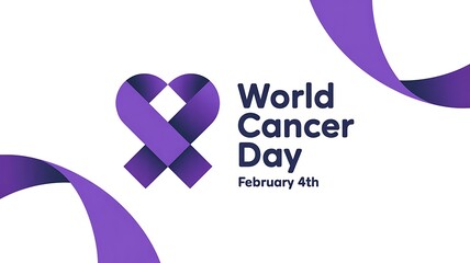 World cancer day on february 4th with a purple ribbon and heart symbol