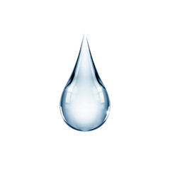 Fototapeta premium Clear blue water drop with reflections, isolated on white background
