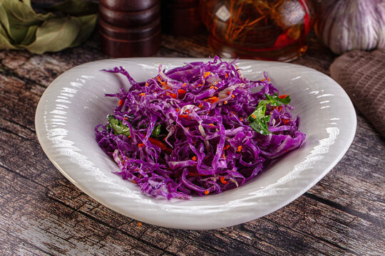 Salad with fresh pirple cabbage and carrot
