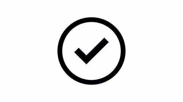 Checkmark animation: Successful action confirmation and approval symbol. Loading circle transitions to black and white approval icon 4k video animation seamless loop