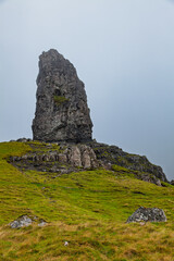 Old Man of Storr rock formation in foggy Isle of Skye Scotland