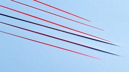 Obraz premium piercing. Sharp red lines piercing through calm blue geometric background. wellbeing guides, coaching materials, designed for mental health education and mindfulness programs.