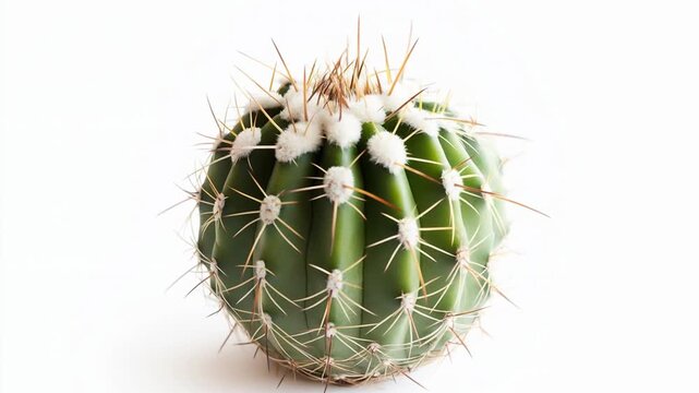 Round green cactus plant with sharp spines and white woolly areoles adds unique home decor charm enhancing natural beauty in any indoor space
