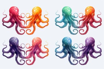Multiple Vibrant Octopuses With Different