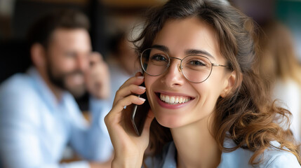 Phone laugh happy business people, office meeting conversation online break, creative company startup men women, smartphone funny meme joke, humor workplace visualization , with copy space