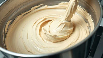 laminar. Industrial mixing tank rotating, stirring thick paste, close-up on viscous texture. safety posters, maintenance manuals, designed for industrial assembly lines and welding operations.