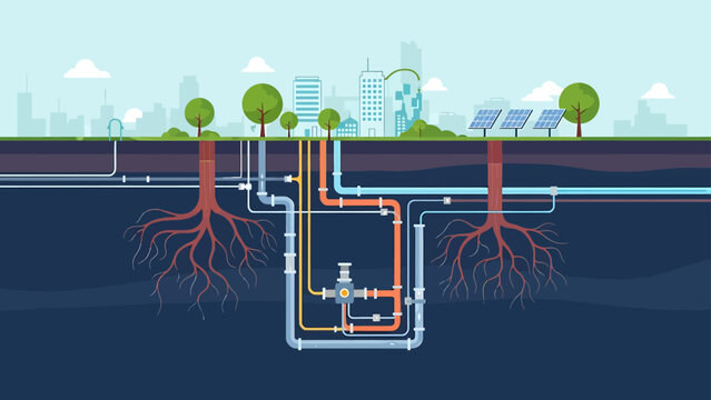 underground city infrastructure illustrating integrated urban utility networks pipelines and sustainable energy solutions for smart city planning.