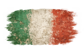 Italian flag painted brush stroke with grunge texture, depicting national symbol and patriotic strength on transparent background